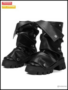 Platform Slouch Boots Mid Calf Fold Over Combat Boots Women's